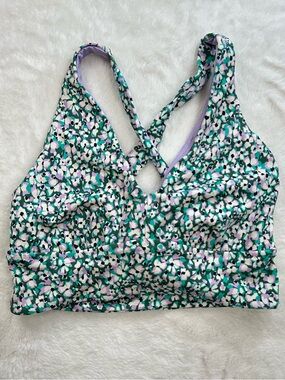Athleta Plunge Bikini Top D-DD Cup Small Flora Gables Green Floral Crossback